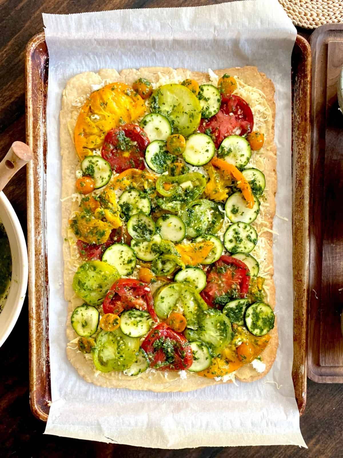 garden tart topped with veggies