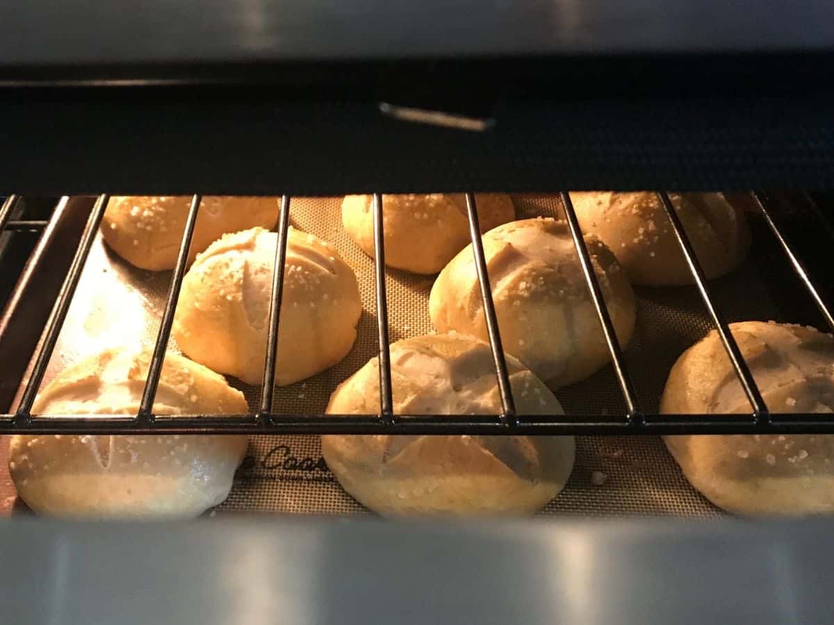 pretzel buns baking