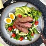 steak salad with jammy eggs and slow roasted tomatoes