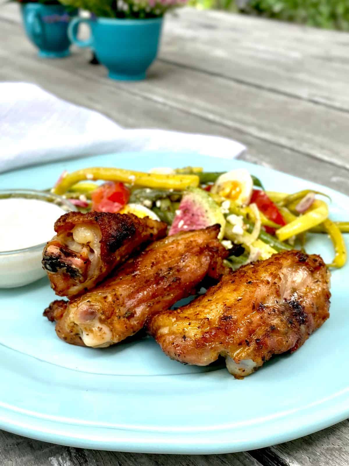 Crispy Citrus Rubbed Wings With Feta Cream • Breathing And Cooking