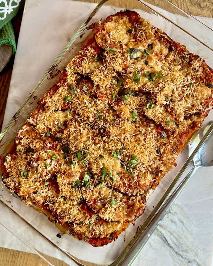 cooked eggplant gratin cooling